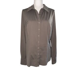 Athleta Women's Snap Front Long Sleeve Shirt Brown‎ Taupe Size Large